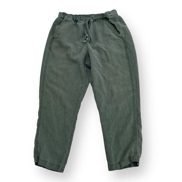 J Crew Tie-Waist Seaside Pant Linen Blend Womens Size M Army Green Cropped - Picture 1 of 12